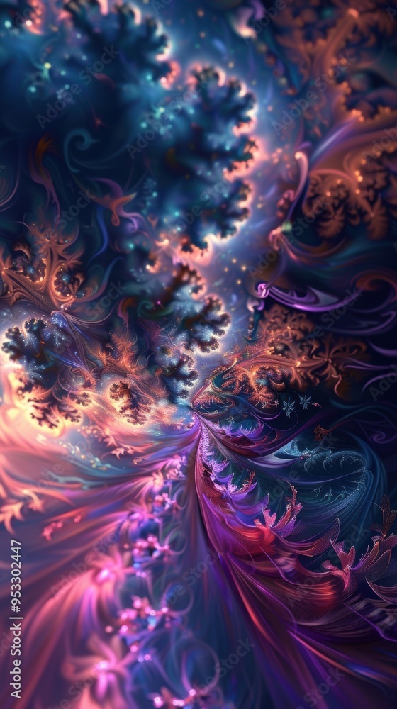 Poster Abstract Fractal Delight. High detailed plain background with intricate patterns