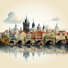 Fototapeta premium Minimalistic Illustration of Prague's Iconic Cityscape in Modern Style