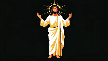 Fototapeta premium Jesus Christ in cartoon flat design style smiling with rays of light on isolated background new beautiful stock image illustration AI