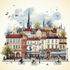 Obraz premium Flat Style Zagreb Cityscape Featuring Landmarks in a Clean Minimalist Design