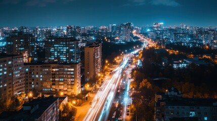 Night Cityscape with Lights and Traffic