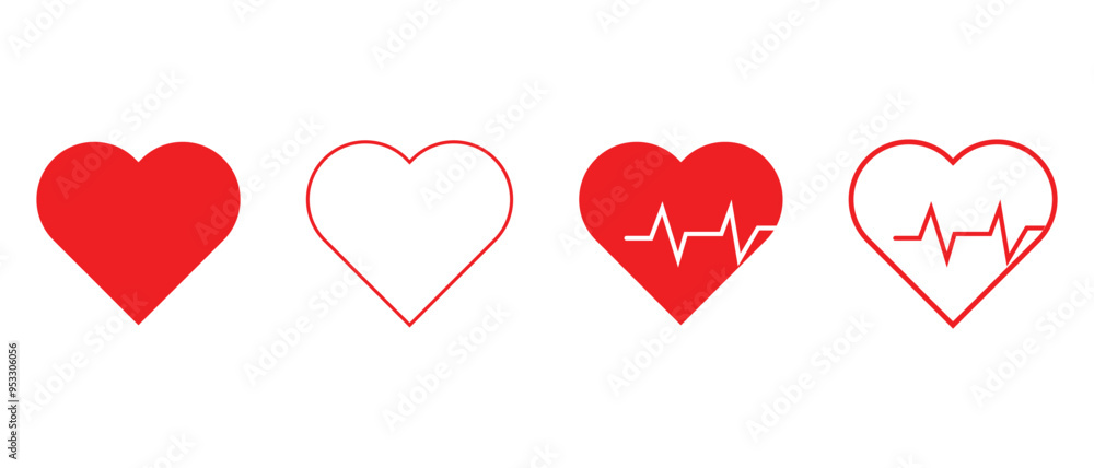 Poster heart vector set. heart line love vector signs isolated on a background. stethoscope with heart vect