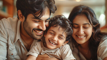 Obraz premium cute little boy with mother and father