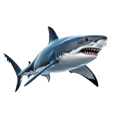 A striking shark with a fierce expression gliding through water, demonstrating its powerful build and sharp teeth, beautiful scary shark isolated on PNG