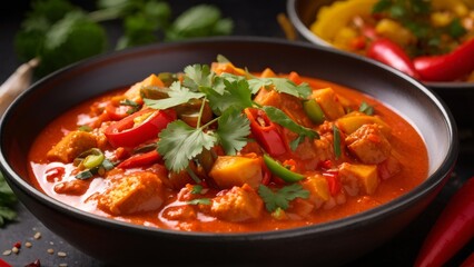 A dish of Indian cuisine. Vegetable salad with Tikka Masala sauce.