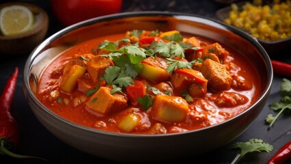 A dish of Indian cuisine. Vegetable salad with Tikka Masala sauce.