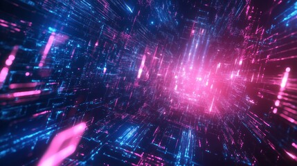 Obraz premium Abstract Digital Tunnel with Neon Lights