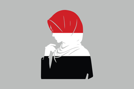 recommend clip art: Yemen Muslim girl wearing Yemen flag hijab, Yemen national flag, Yemen flag vector illustration
                    