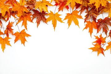 Fototapeta premium Autumn Maple Leaves Flat Lay White Background created with Generative AI