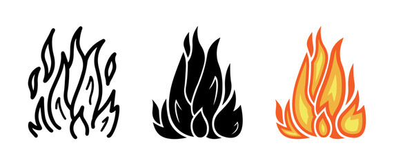 Set of Fire effect cartoon doodle, Vector.