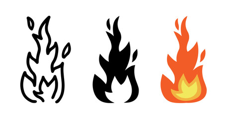 Set of Fire effect cartoon doodle, Vector.