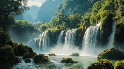 Tranquil Waterfall in Lush Forest