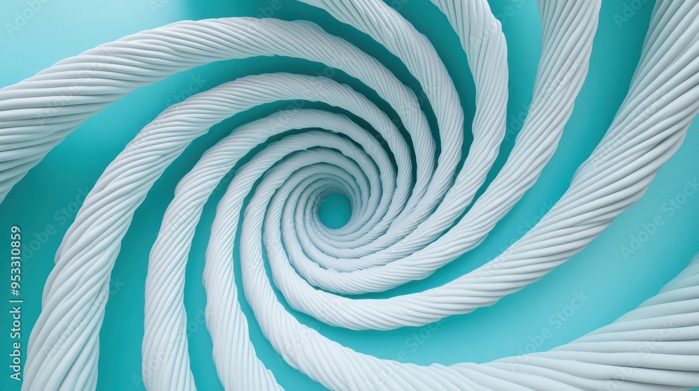 Poster symmetrical spiral twisted structure on turquoise background art design