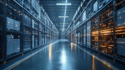 A hightech logistics facility where big data and algorithms optimize fulfillment processes, ensuring precise distribution and tracking