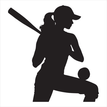 recommend clip art: silhouette of a softball woman player silhouette white background
                    