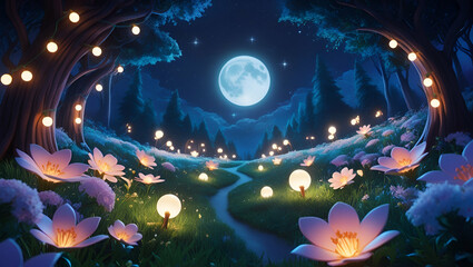 background with lighting flowers at night 