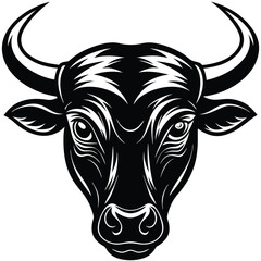 Obraz premium Minimalist Black and White Geometric Bull Head Vector Illustration