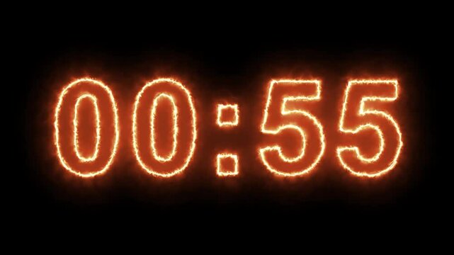 Sci-fi current luminous countdown seconds with cool reflection for an analog style presentation. Neon minimalistic real time of one minute of times in an isolated space. Close up static nice shot in 4