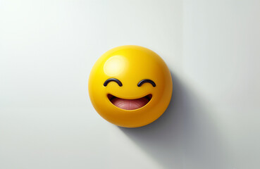 Smiling yellow emoticon on a white background. 3d illustration.