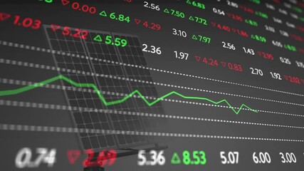 Stock market data animation over solar panel - Powered by Adobe