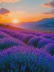 Fototapeta premium Dusk Serenity with Lavender Field