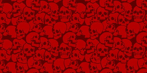 Skulls seamless pattern in red. Vector background for your design.