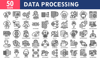 Data Processing icon collection set. Simple line vector.
