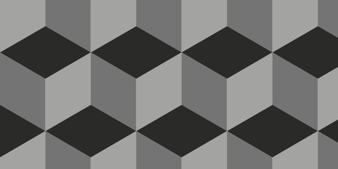 Modern and minimal style cubic blank square seamless pattern. Vector mosaic cube and tile illustration triangle black and gray background wallpaper.