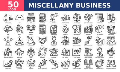 Miscellany Business icon collection set. Simple line vector.