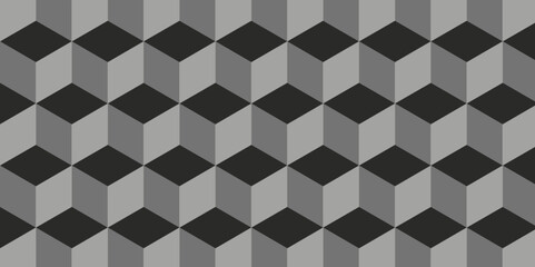 Modern and minimal style cubic blank square seamless pattern. Vector mosaic cube and tile illustration triangle black and gray background wallpaper.