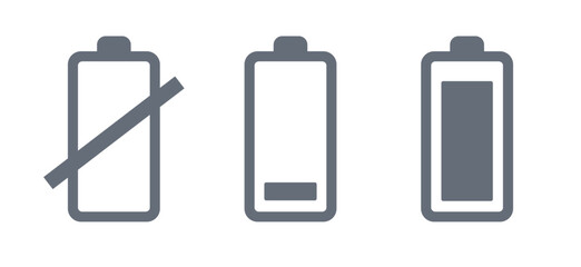 Set of battery charge level icon vecor illustration. Low and fully charge