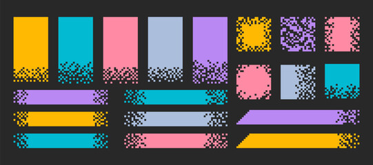 Abstract pixel title, header and text box. Layout with mosaic edges