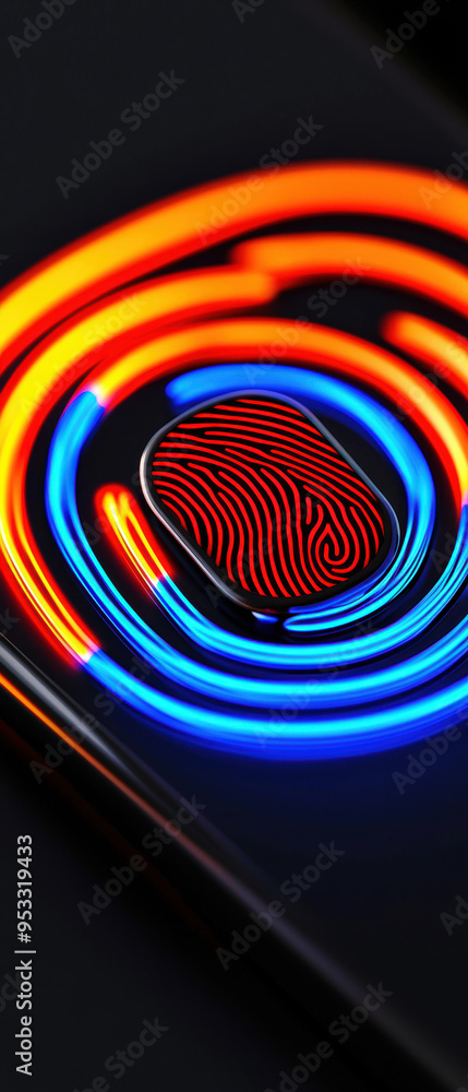Aufkleber closeup of digital wallet with fingerprint scanner, highlighting the use of biometrics for secure ac