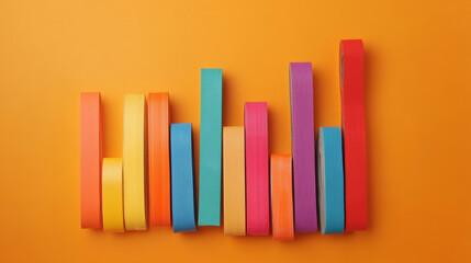 Obraz premium The background is a solid, vibrant orange that contrasts with the colorful duct tapes, making the bars stand out. The orange background also adds energy and warmth to the visual.