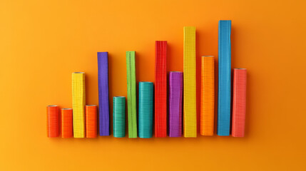 Obraz premium The background is a solid, vibrant orange that contrasts with the colorful duct tapes, making the bars stand out. The orange background also adds energy and warmth to the visual.