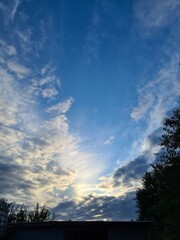 Serene Sunset Sky with Cirrus Clouds: A Perfect Background or Wallpaper
