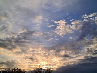 Serene Sunset Sky with Cirrus Clouds: A Perfect Background or Wallpaper

