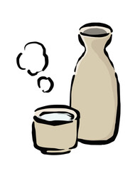 熱燗のイラスト　お猪口と徳利入ったお酒