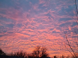 Obraz premium Serene Sunset Sky with Cirrus Clouds: A Perfect Background or Wallpaper 