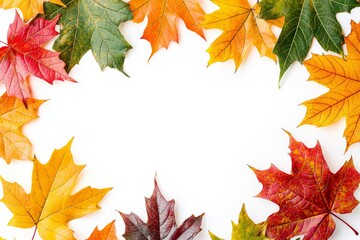 Autumn Maple Leaves Flat Lay White Background created with Generative AI