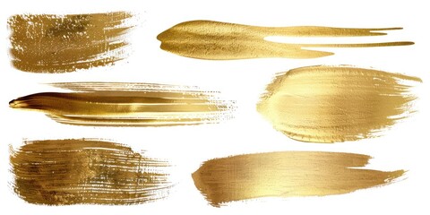 Obraz premium set of six different gold paint brush stroke element graphic on white background
