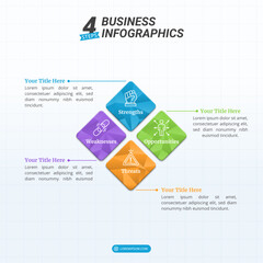 Obraz premium SWOT Analysis Infographic With 4 Steps and Editable Text for Business Presentations, Management, and Evaluation.
