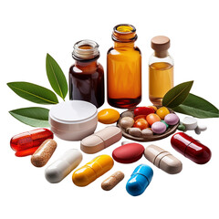 bottle with pills  isolated on Transparent Background.