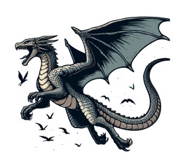 wyvern dragon hand drawn sketch vector