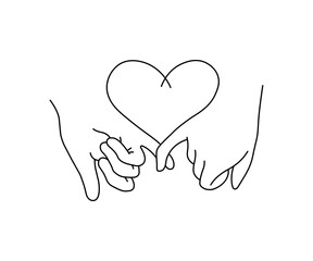 Romantic card for valentine's day.Line of hearts.Two hands holding each other showing a heart