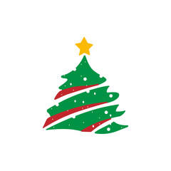 Christmas tree with yellow star and balls on white background