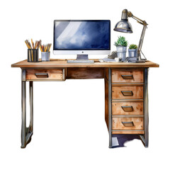 computer on desk isolated on Transparent Background.