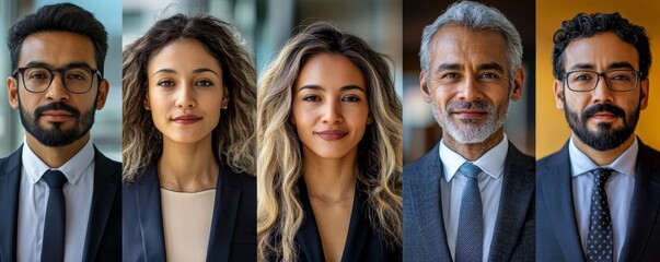 Collage of portraits ethnically diverse business people, Generative AI