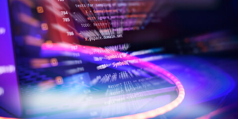 Abstract IT technology background. Software source code. Website programming code