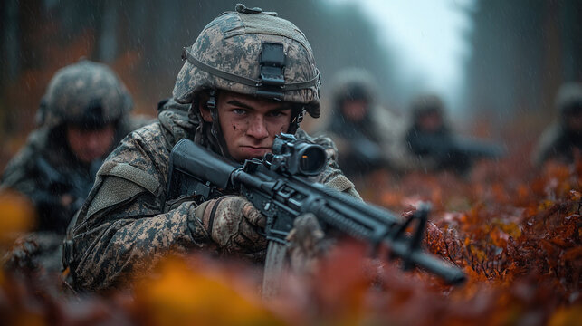 Soldiers in a live-fire exercise, practicing their marksmanship and tactical skills.
